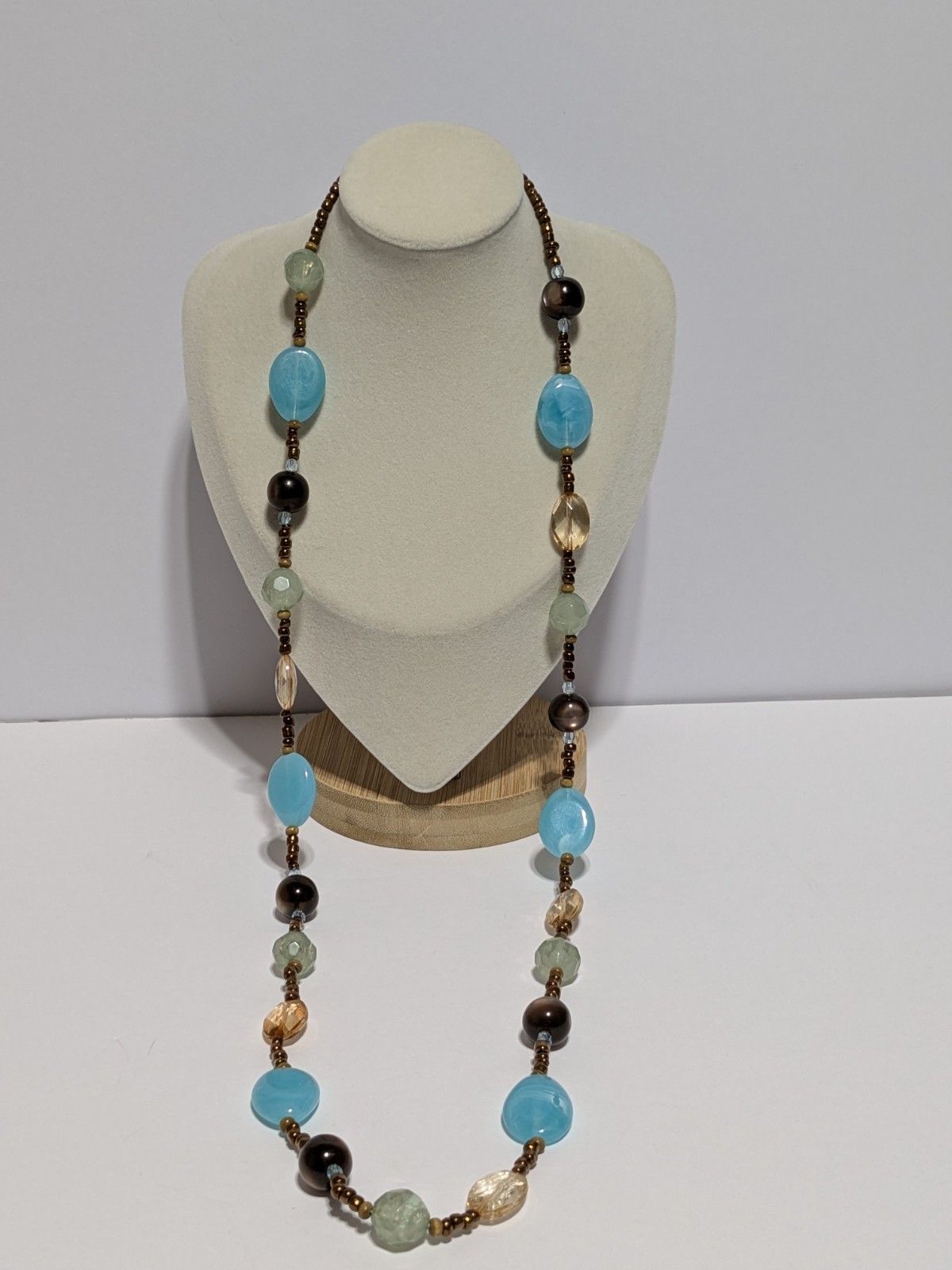 Multicolor & Multi Shaped Acrylic & Glass Beaded Necklace 32″. BOHO.