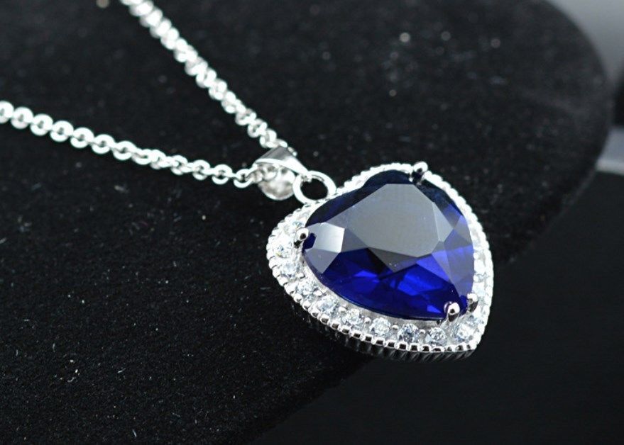 Solid Sterling Silver Titanic Rose Heart Of The Ocean CZ Necklace Pendant 18″