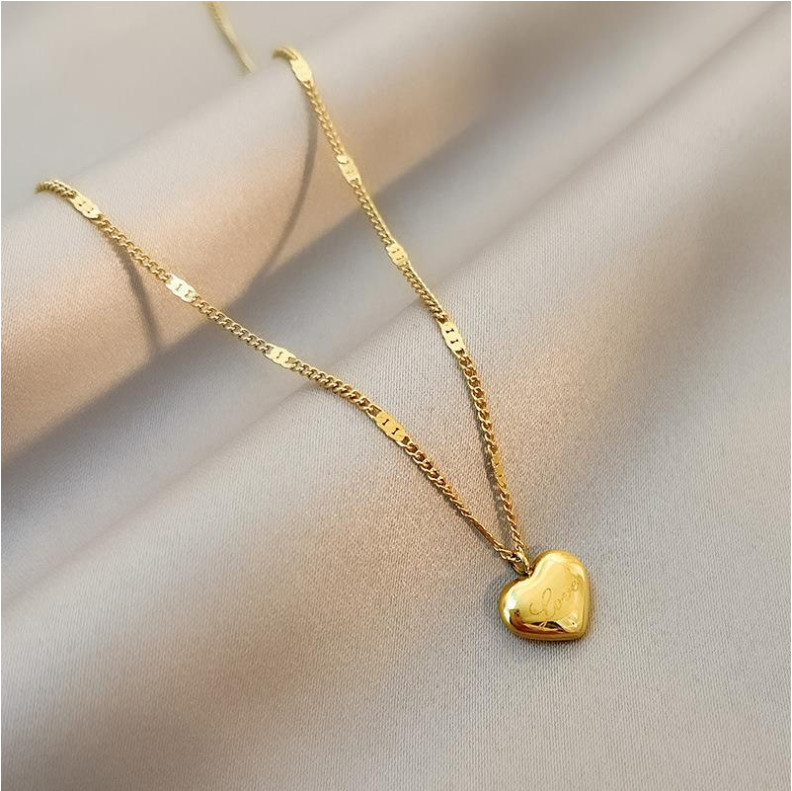 18K Gold Stainless Steel Love Floating Heart Pendant Chain Necklace Gift AG