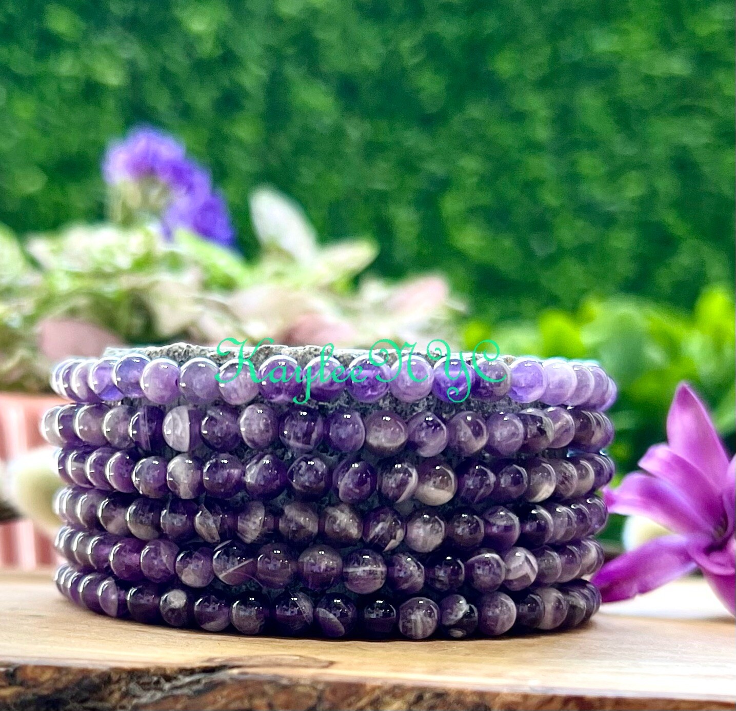 Wholesale Lot 6 Pcs Natural Chevron Amethyst 4mm 7.5” Crystal Stretch Bracelet