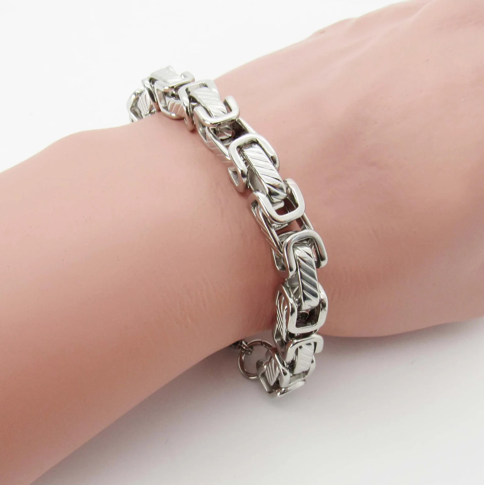 5pcs Box Link Stainless Steel Chain Byzantine Silver Bracelet Punk Wristband