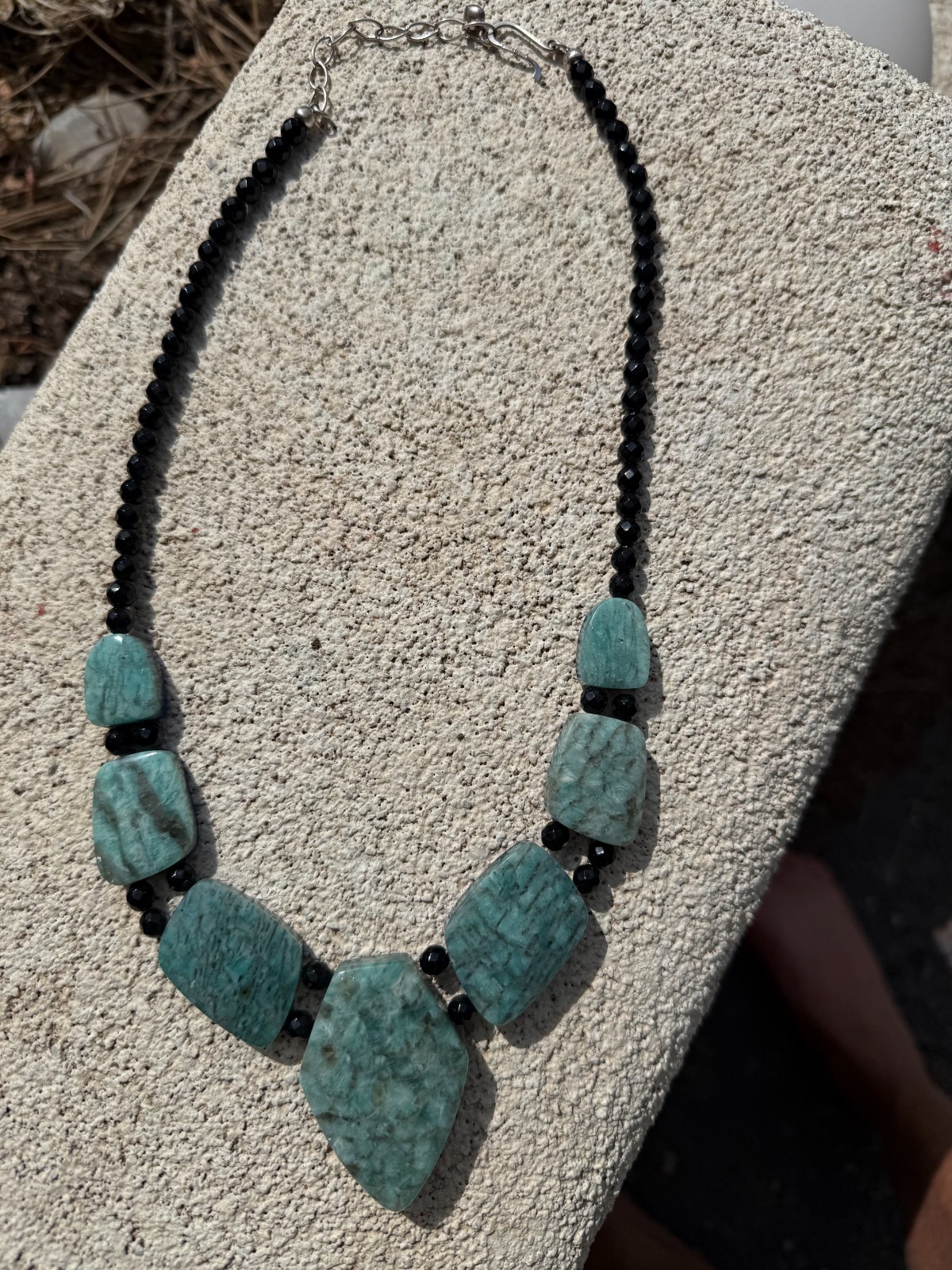 Reversible Amazonite Lapis Lazuli Statement Necklace Sterling Silver 20