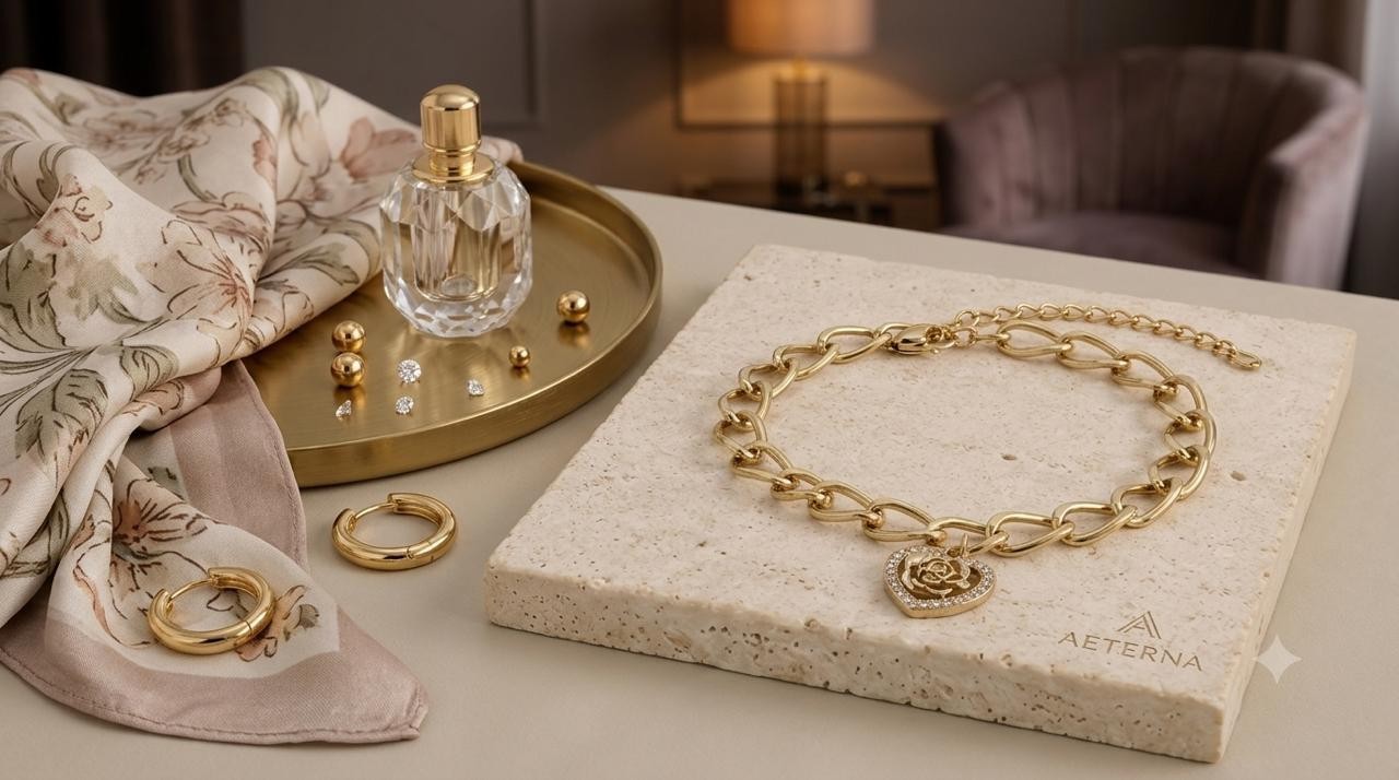 Elegant Gold Tone Chain Bracelet Heart Charm Women Fashion Jewelry Gift