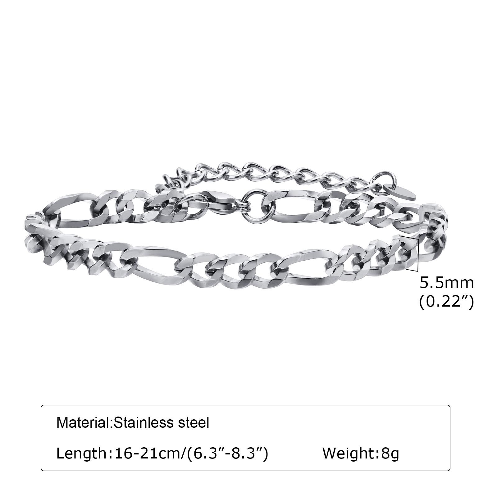 18K Gold/Silver Chain Jewelry 5.5mm Men’s Stainless Steel Bracelet 16+5cm/18+5cm