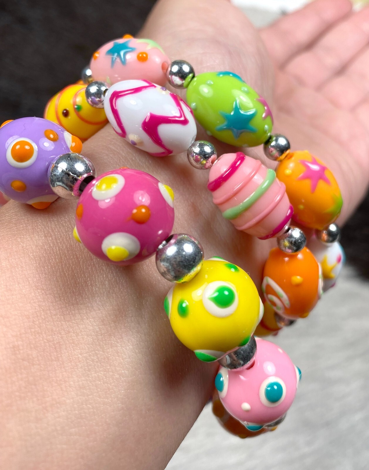 Easter Bracelets Spring Bracelet Colorful Egg Polka Dot Flowers Bracelets 6 pcs