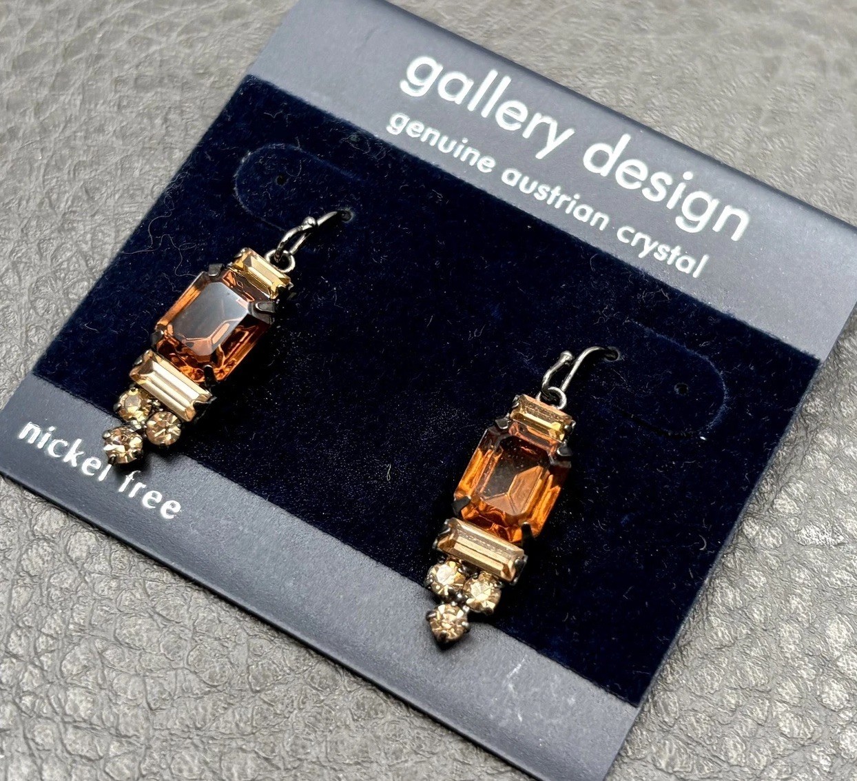 Gallery Design Austrian Crystal Amber Brown Topaz Dangle Earrings