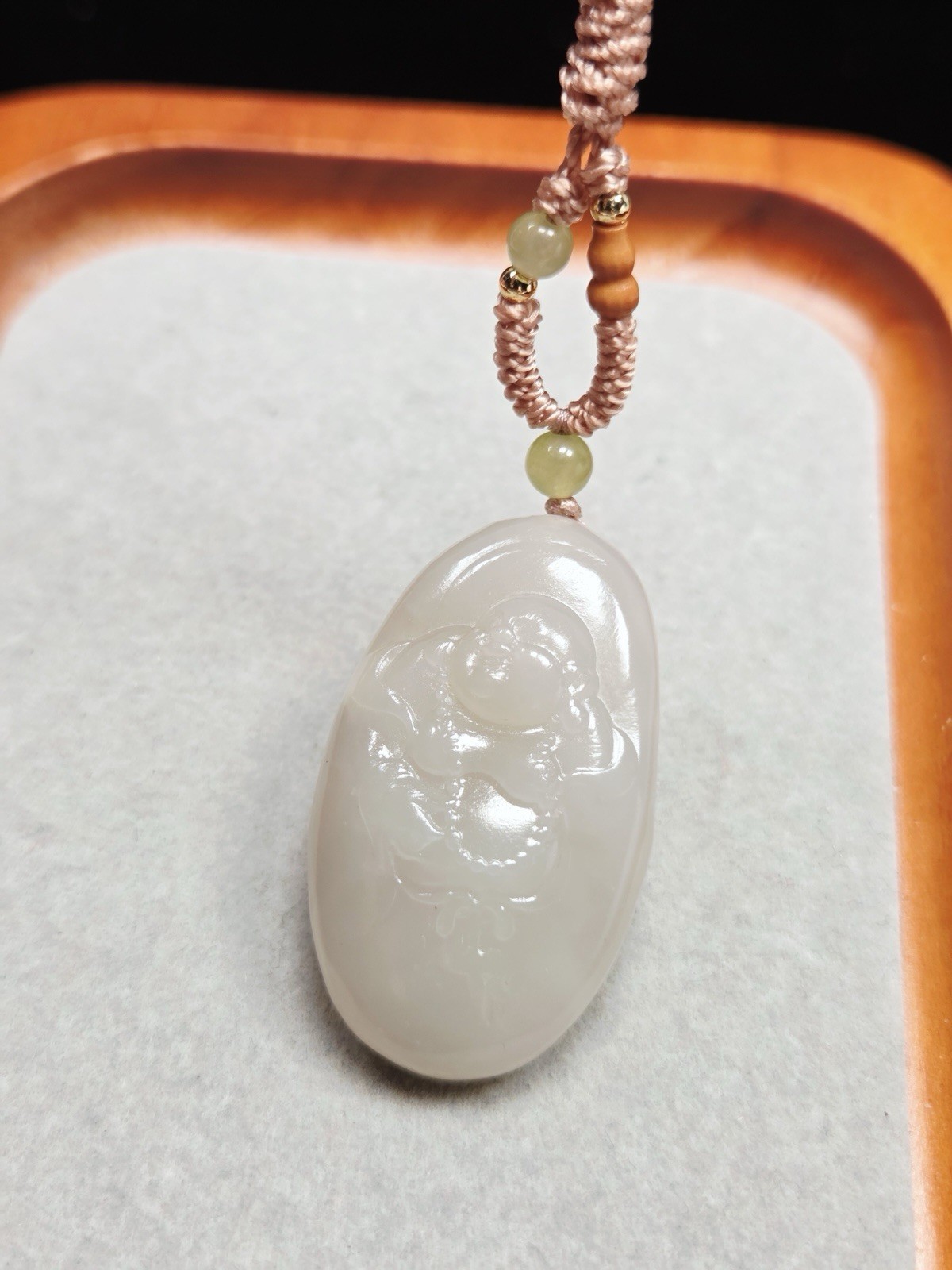 Natural White Hotan Jade Maitreya Buddha | Exquisite 12mm Thick Talisman