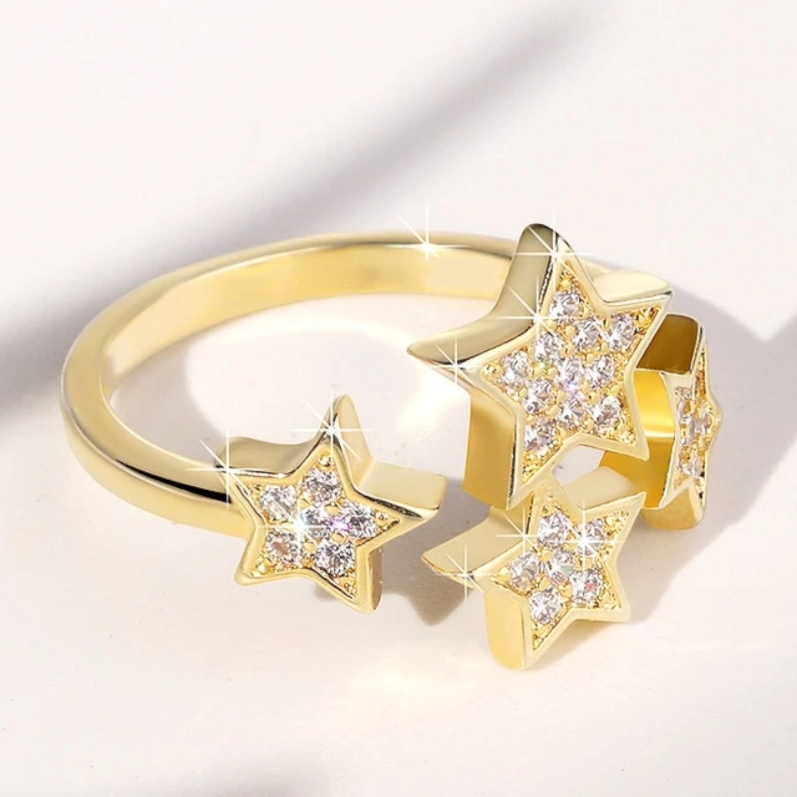 Gold, Silver, Rose Plated Pentagram Star Ring With Cubic Zirconia Fashion Jewelr