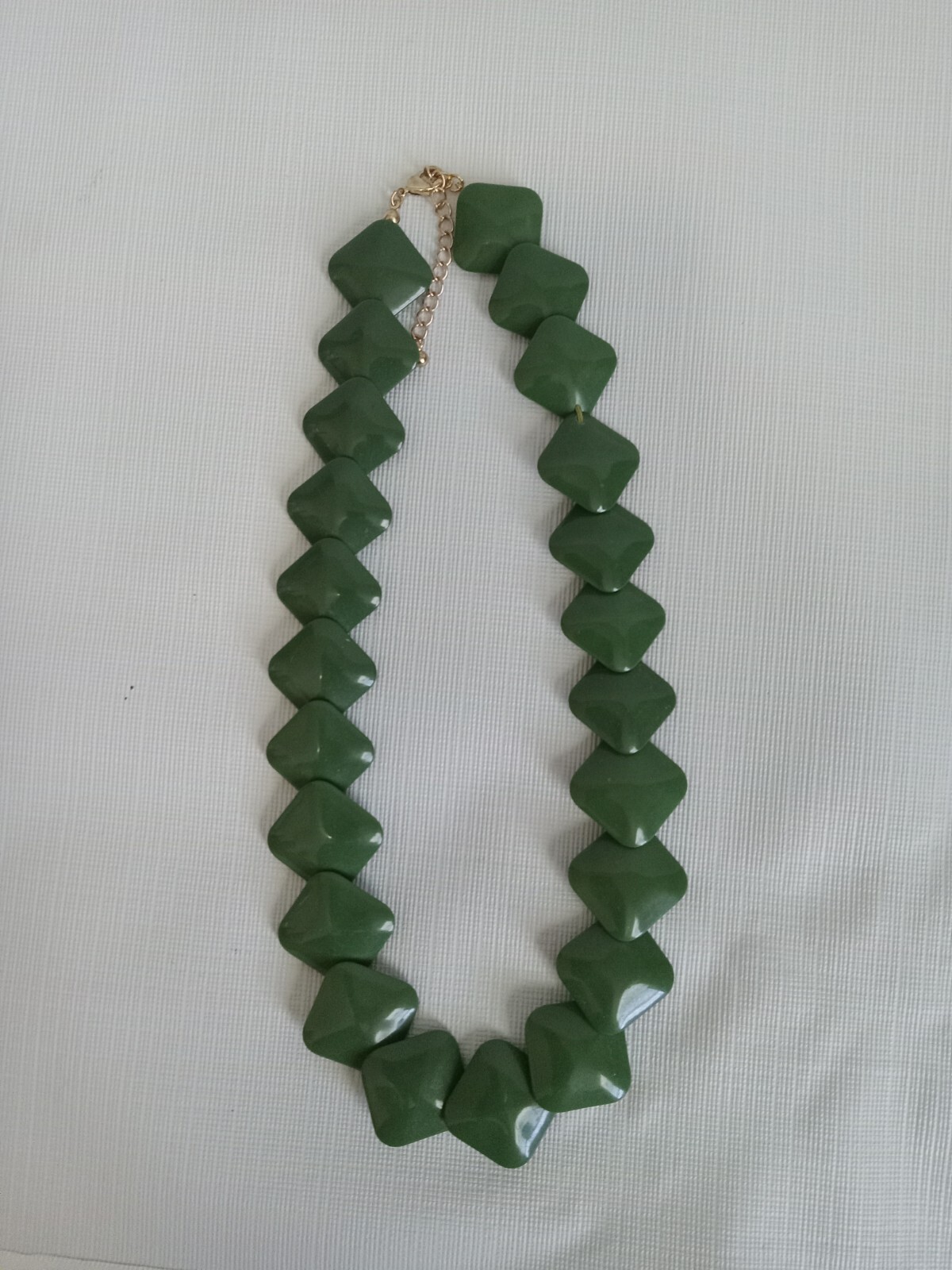 Green Square Beaded Lightweight Mid Century Modern Art Deco Statement Necklace