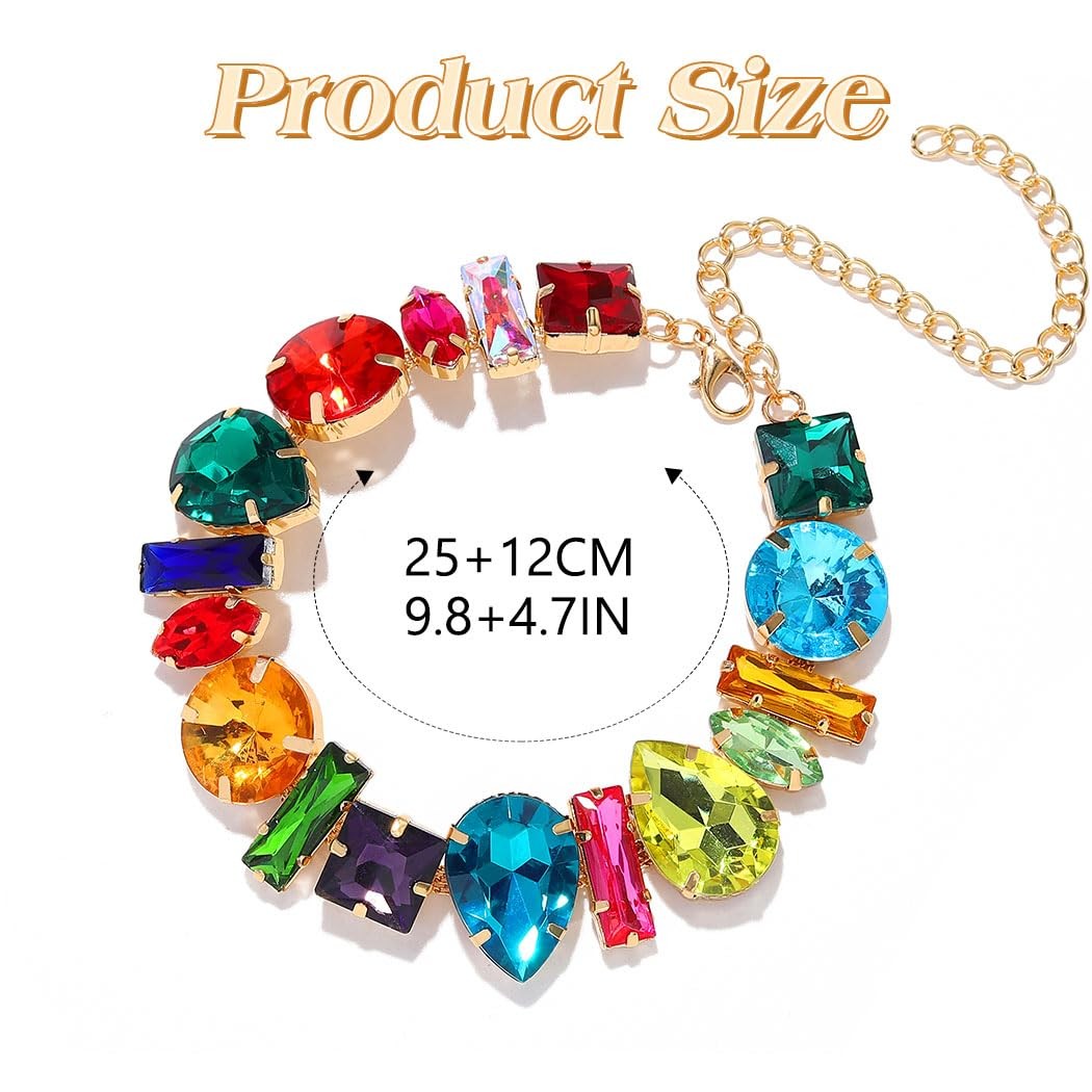 JEAIRTS Colorful Crystal Choker Necklace Rainbow Rhinestone Statement Collar …