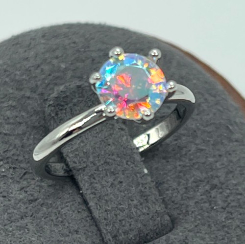 Ring Silver Tone Highly Reflective Clear Crystal Solitaire Size 6