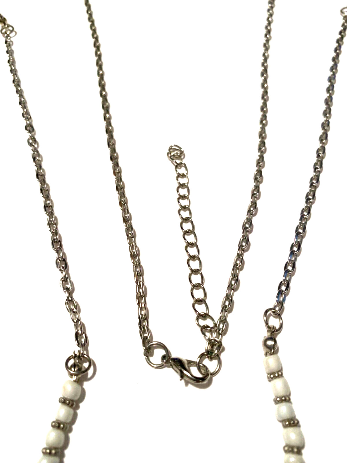 Necklace Silver Tone Beaded Areas Linked to Anchor Mariner Chain