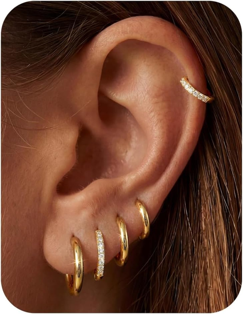 Small Gold Hoop Earrings for Women, Hypoallergenic Huggie Earrings for Sensitive