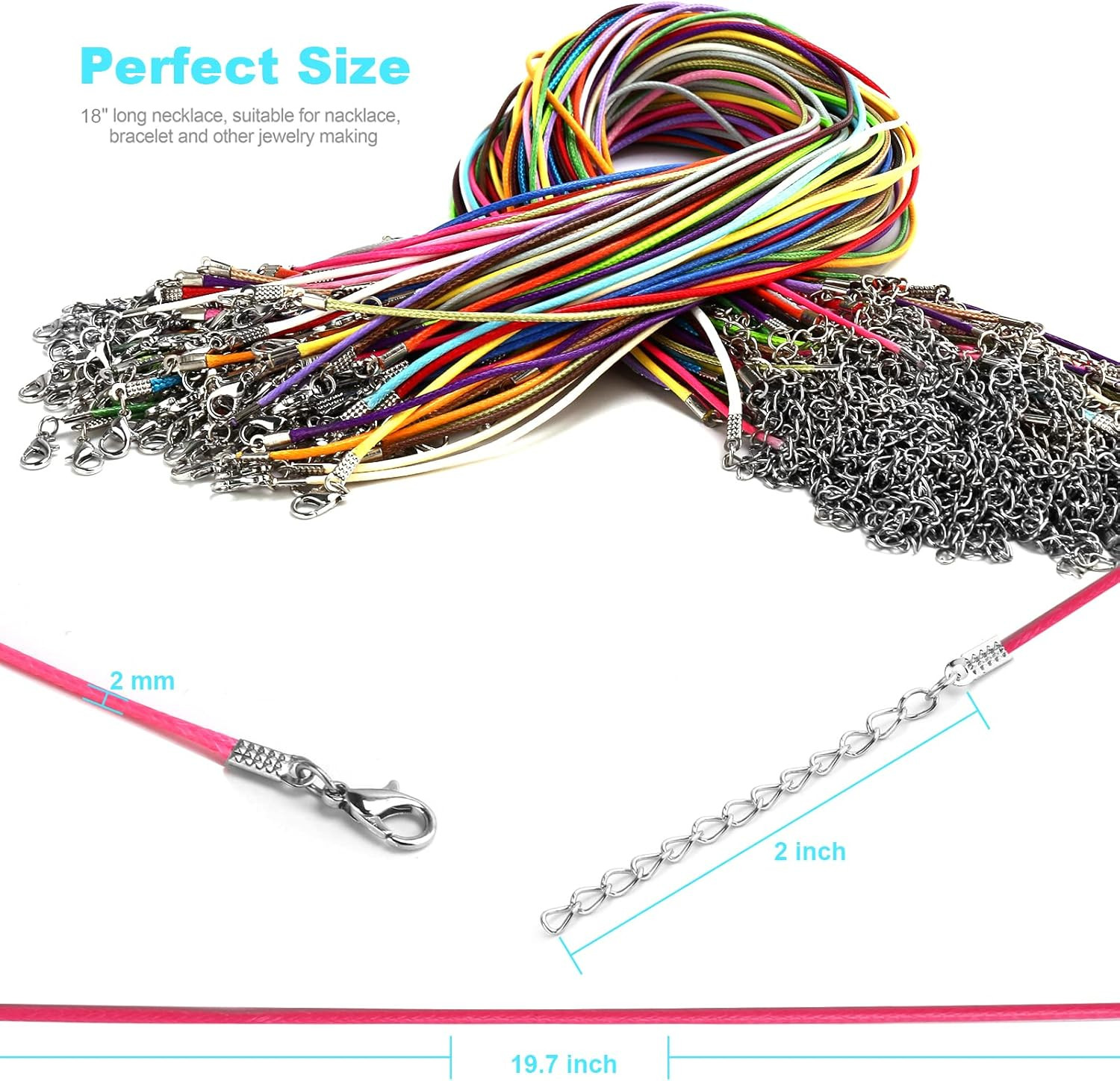 100Pcs Leather Necklace Cord with Clasps, Rope Necklace String, 25Color Necklace