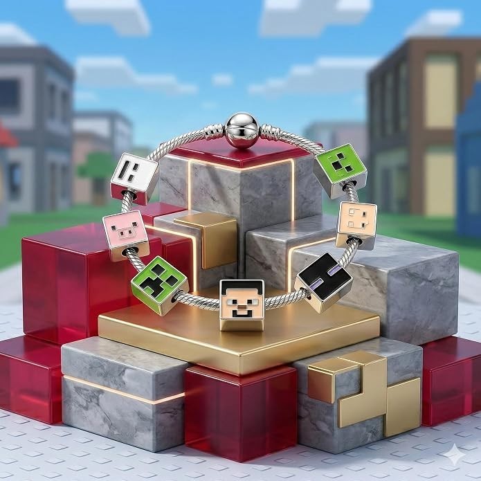 Minecraft Charms Bracelet, Silver Plated Anti-Tarnish Alloy
