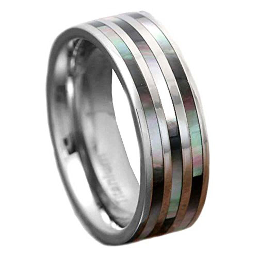 7mm Titanium Abalone Shell Strips Inlay Shiny Top Men’s Wedding/Engagement Band