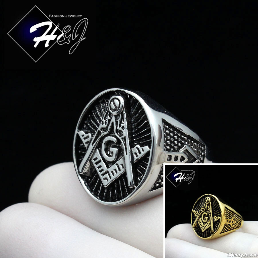 MEN Stainless Steel Silver/Black/Gold Plated MASONIC Master Oval Ring*R124