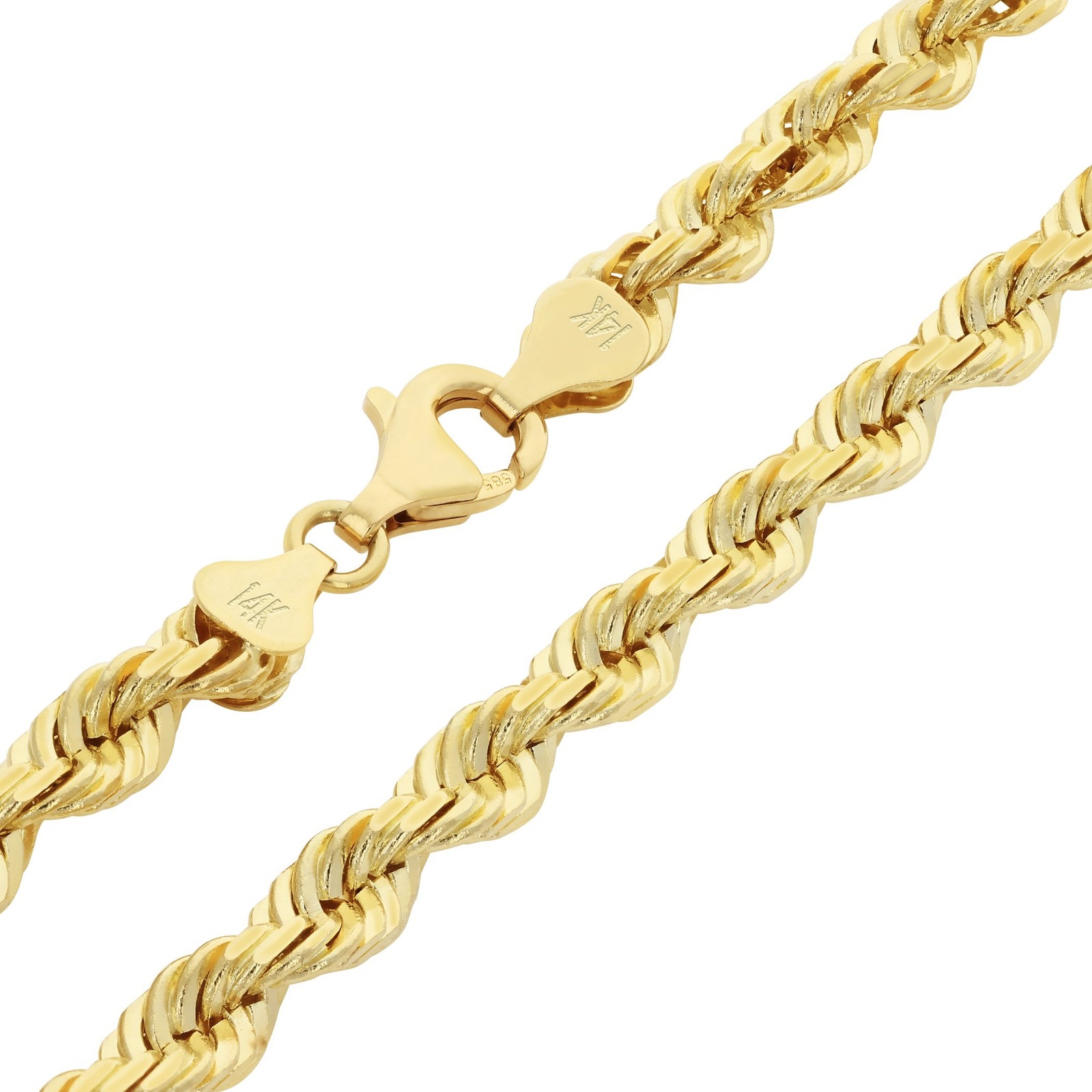 14K Yellow Gold 1mm-10mm Diamond Cut Rope Chain Necklace Mens Women 16″- 30″