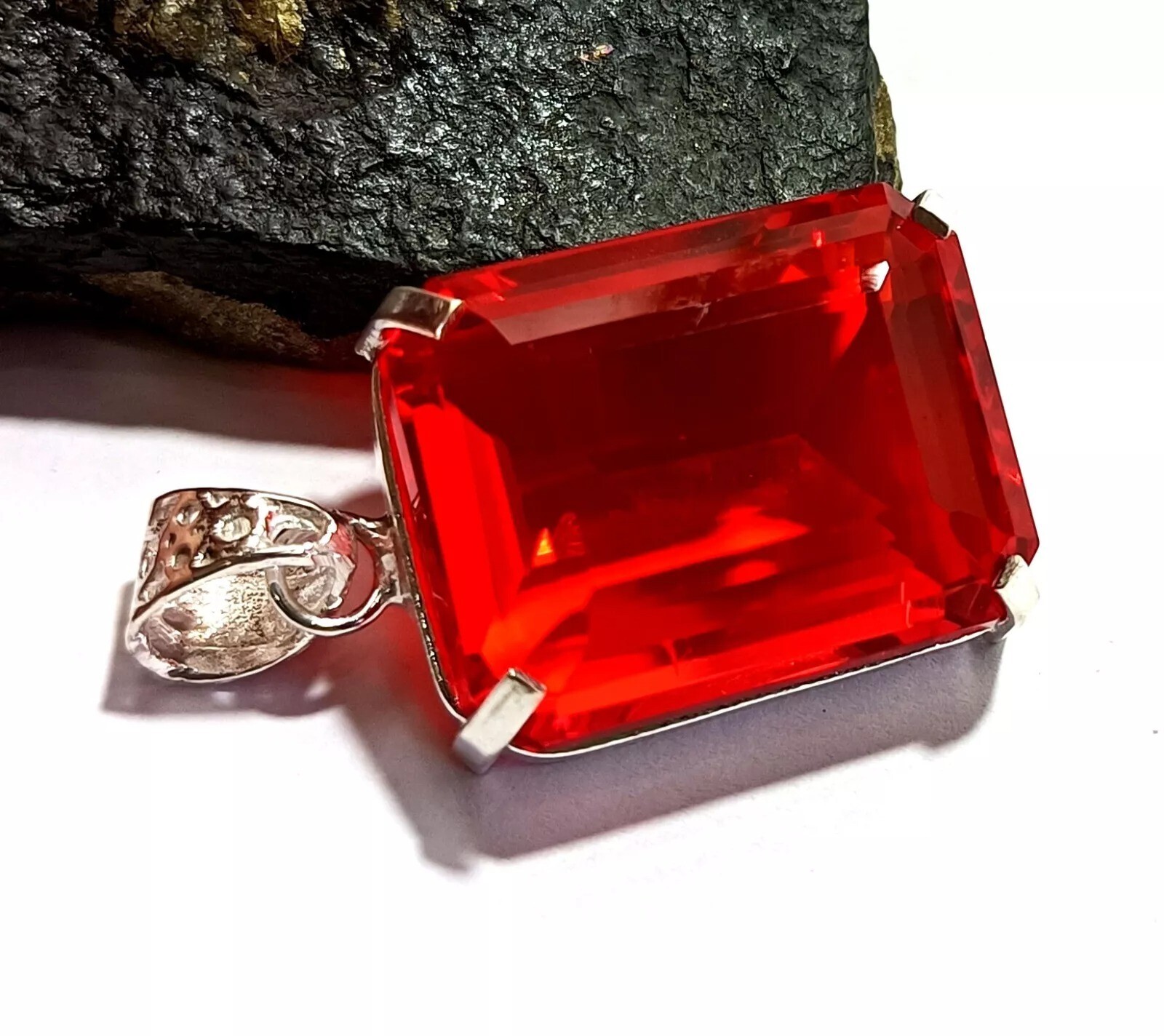 Certified Natural 95.54 Ct Brazilian Red Topaz Pendant Emerald Cut Gemstone