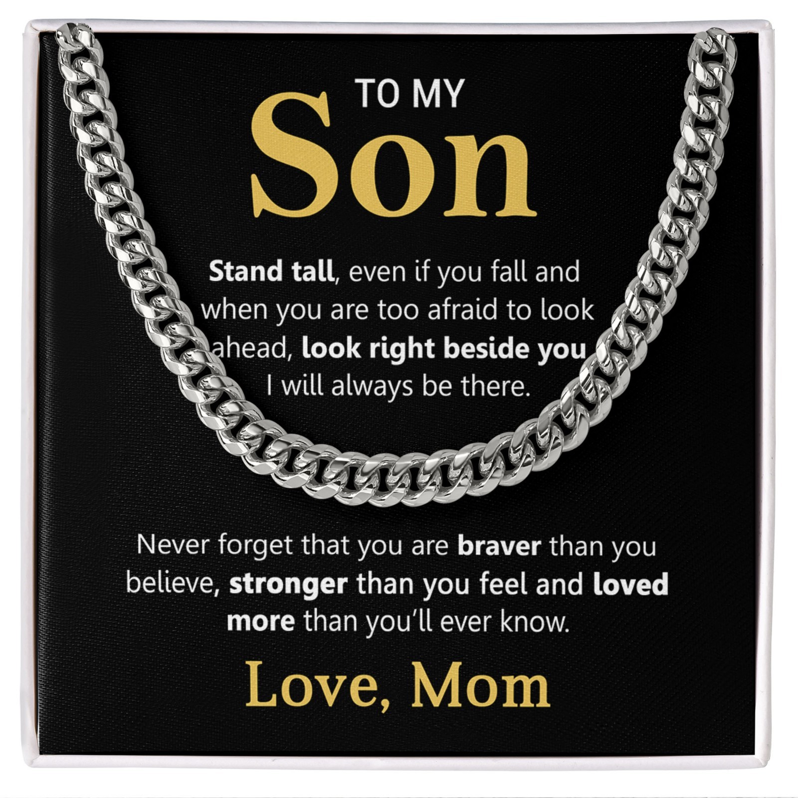 To My Son from Mom Necklace Cuban Link Chain, Mother and Son Encourage Bday Gift
