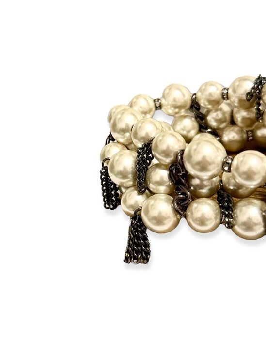 Chico’s Gunmetal Chain Pearl Statement Bracelet NWOT