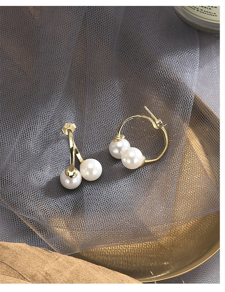 U.S. Seller S925 Silver Fashion Earrings for women Double Pearls Gold