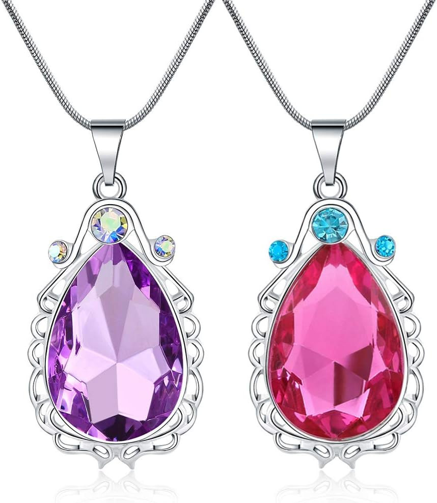 2 Pcs Sofia The First Amulet And Elena Princess Necklace Twin Sister Teardrop Ne