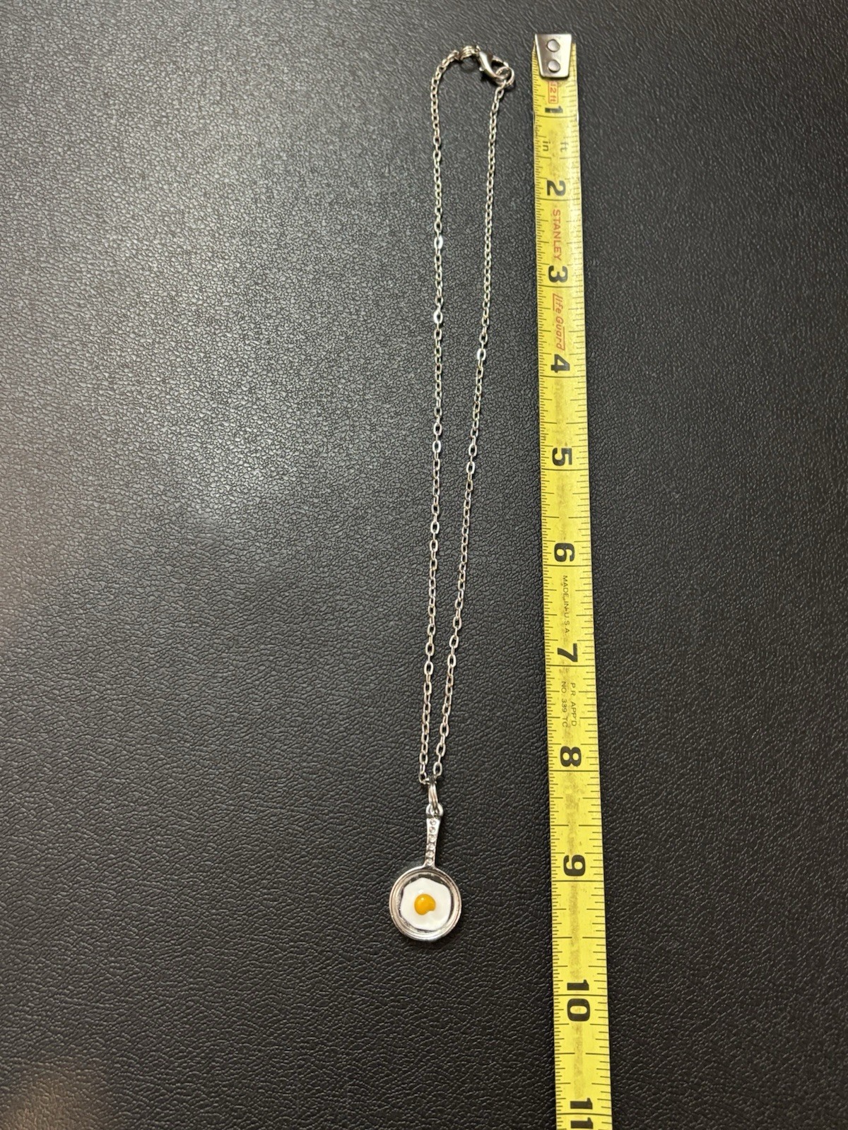 Fried Egg In Pan Pendant Silver tone Chain Necklace