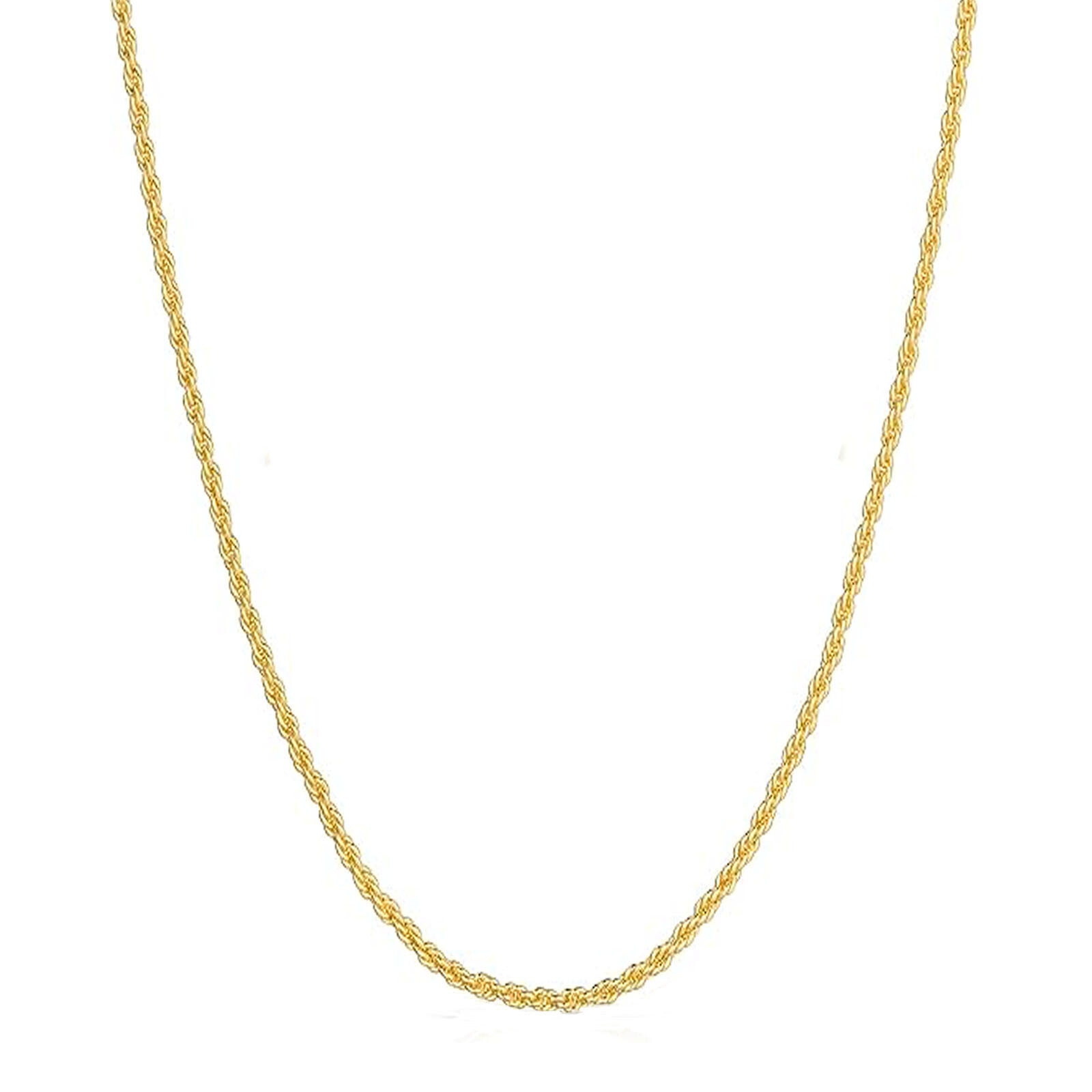 14K Real Solid Yellow Gold 1.5mm-3mm Rope Chain Necklace with Lobster Claw Clasp