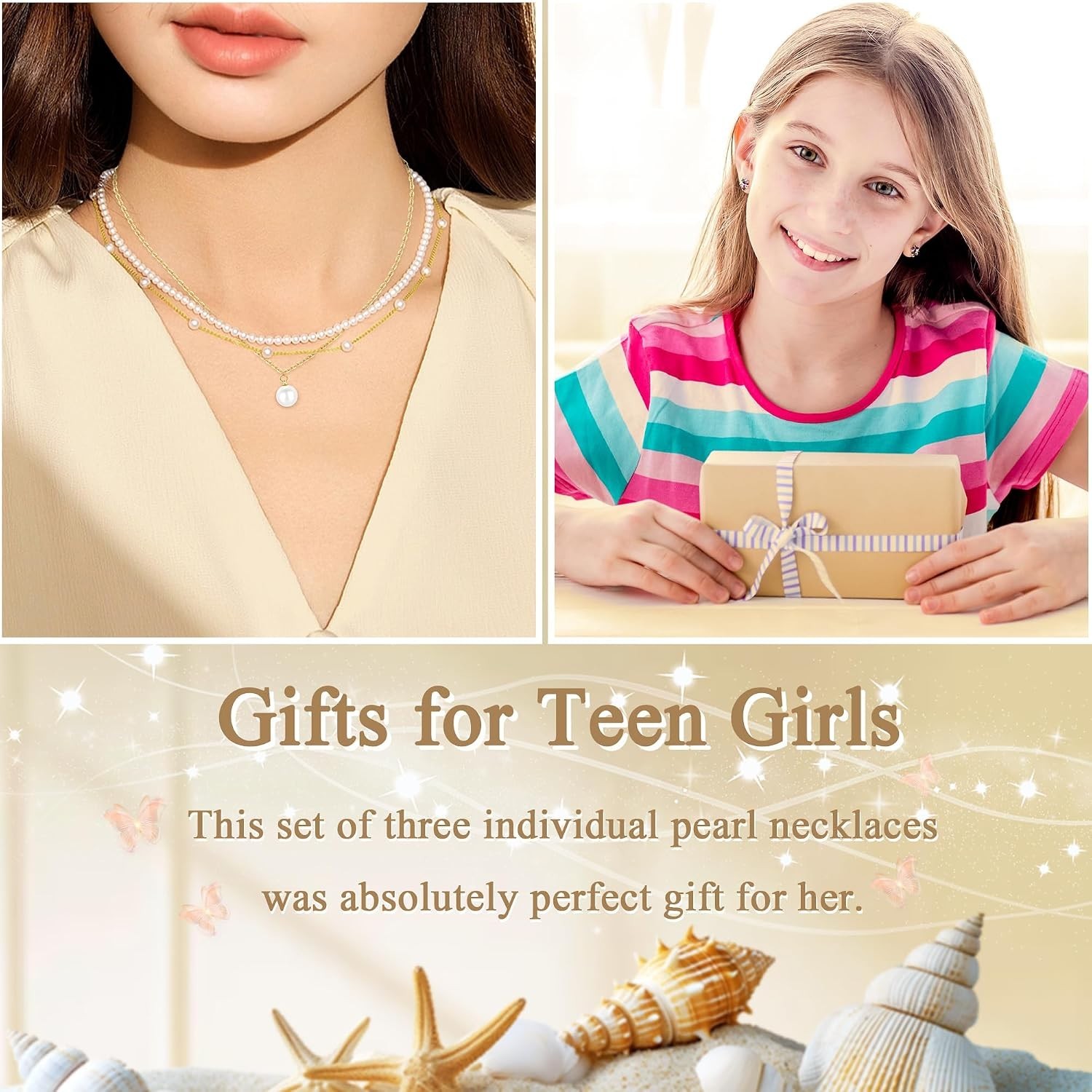 14K Gold Plated Pearl Necklace Set – Adjustable Layered Jewelry for Bridesmaids