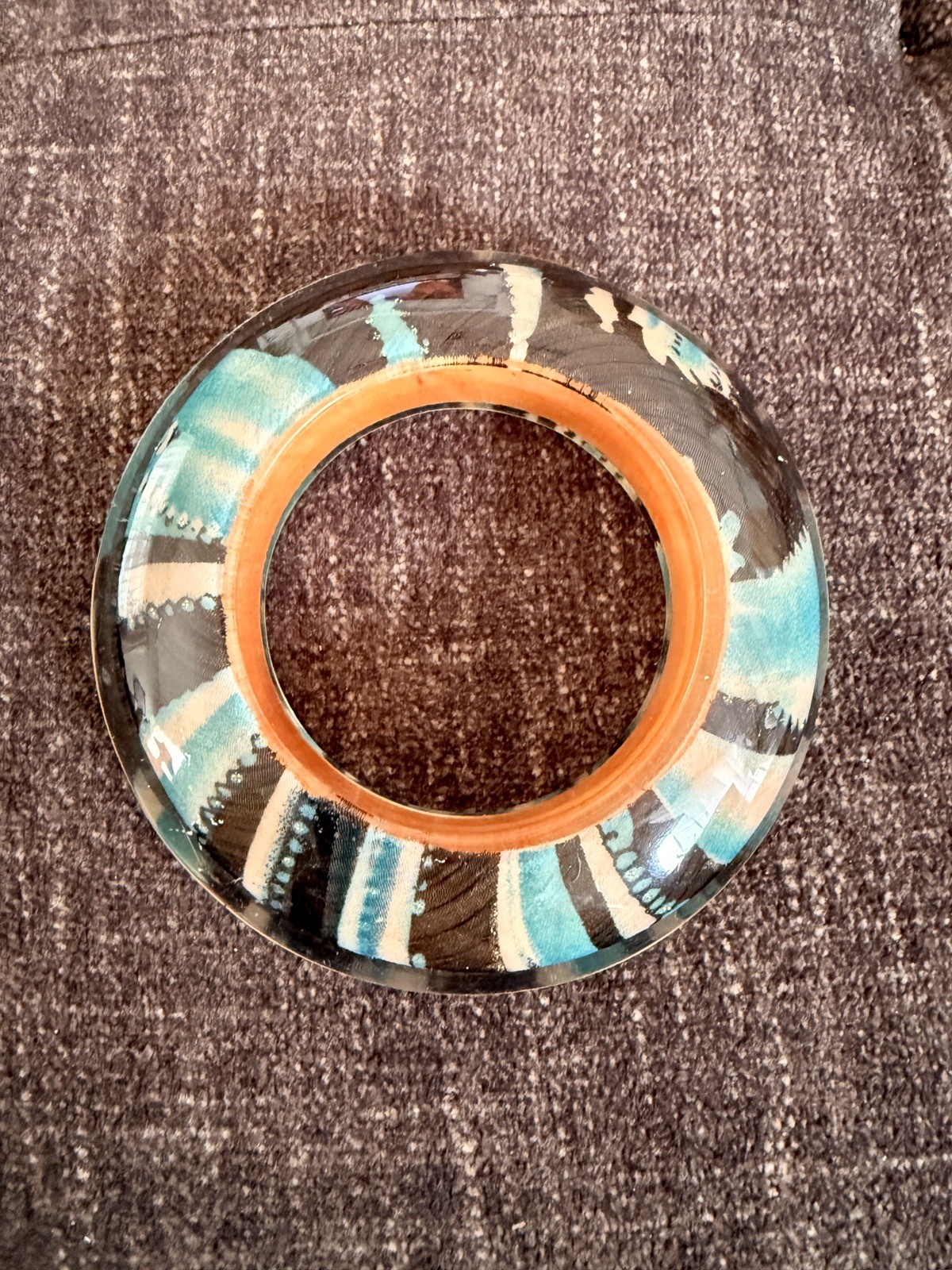 Vintage Chunky Lucite Resin Coated Acrylic Wood Statement Bangle Bracelet Boho
