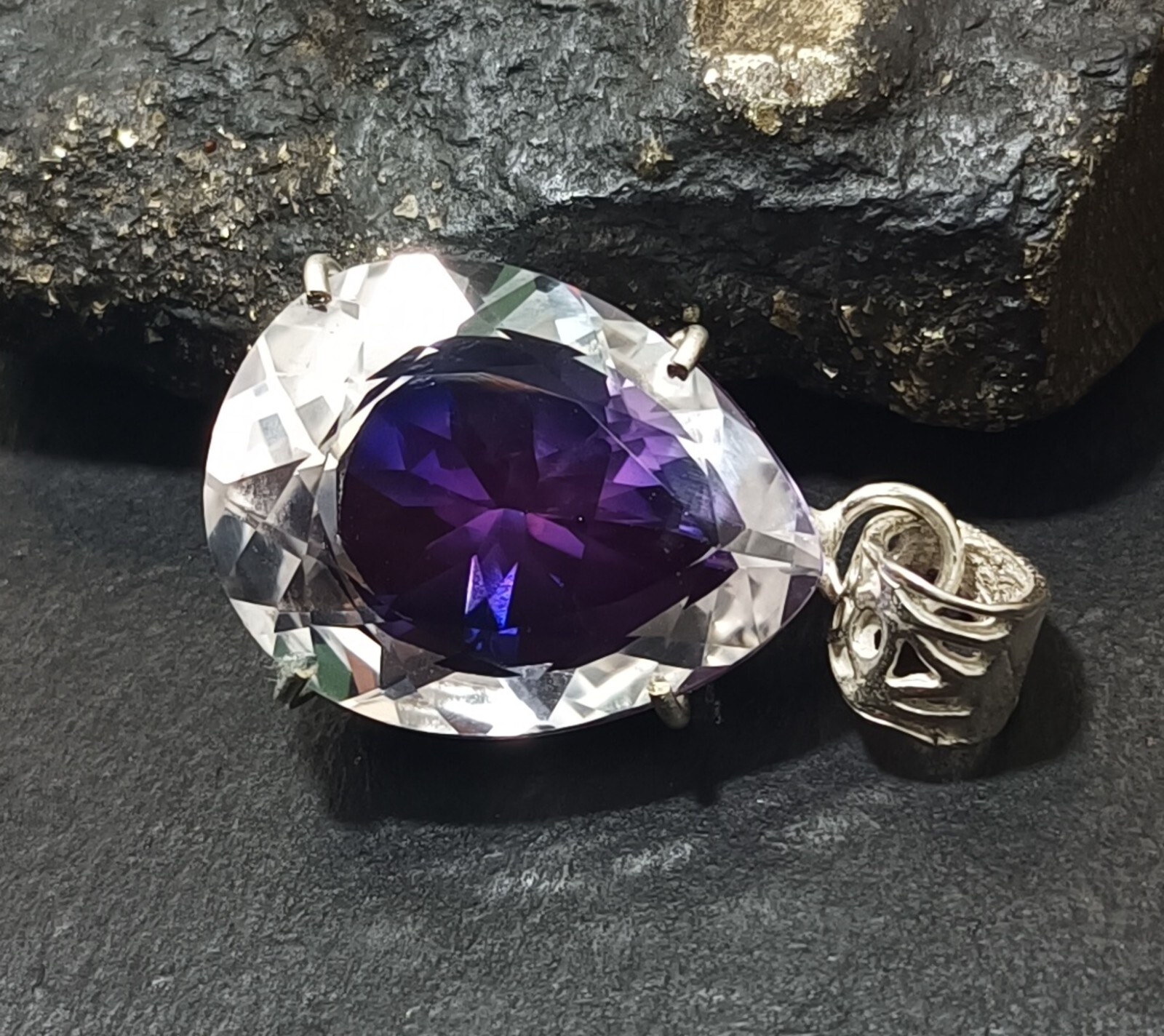 Bi-Color Rare Pitambari Sapphire Pear Natural 63 Ct 925 Silver Pendant Gem