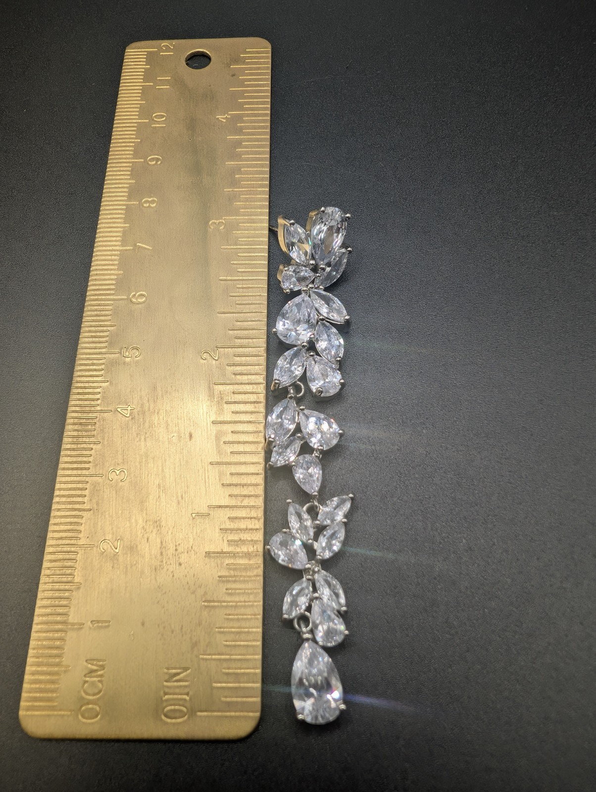 Long Rinestone Earrings Silver Tone Open Back