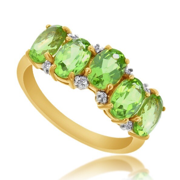Five Stone Wedding Band Ring Simulated Peridot 14k Yellow Gold Plated Sterling