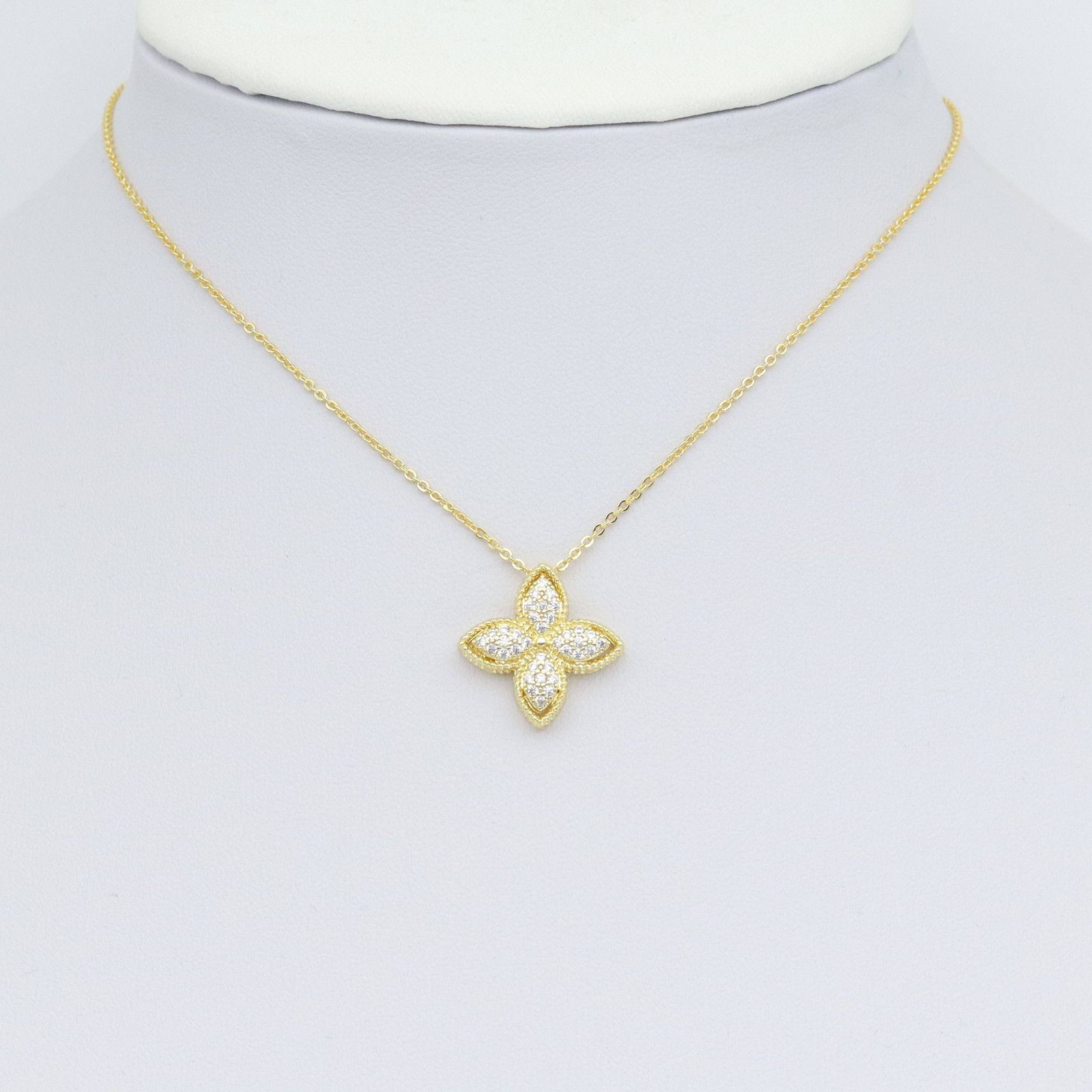 Gold Clear CZ Flower Stud Earrings pendant Charm set, Sku#LK1019