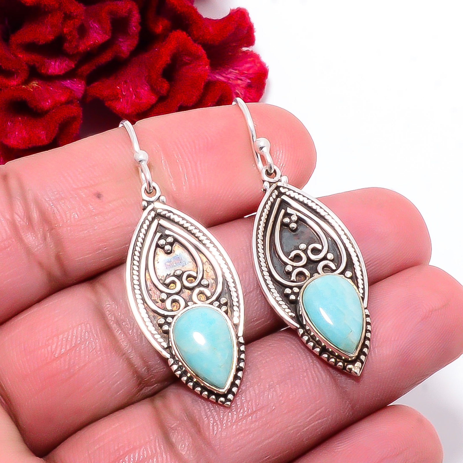 Amazonite Handmade 925 Sterling Silver Earring 1.76″ Su6, Christmas Gift