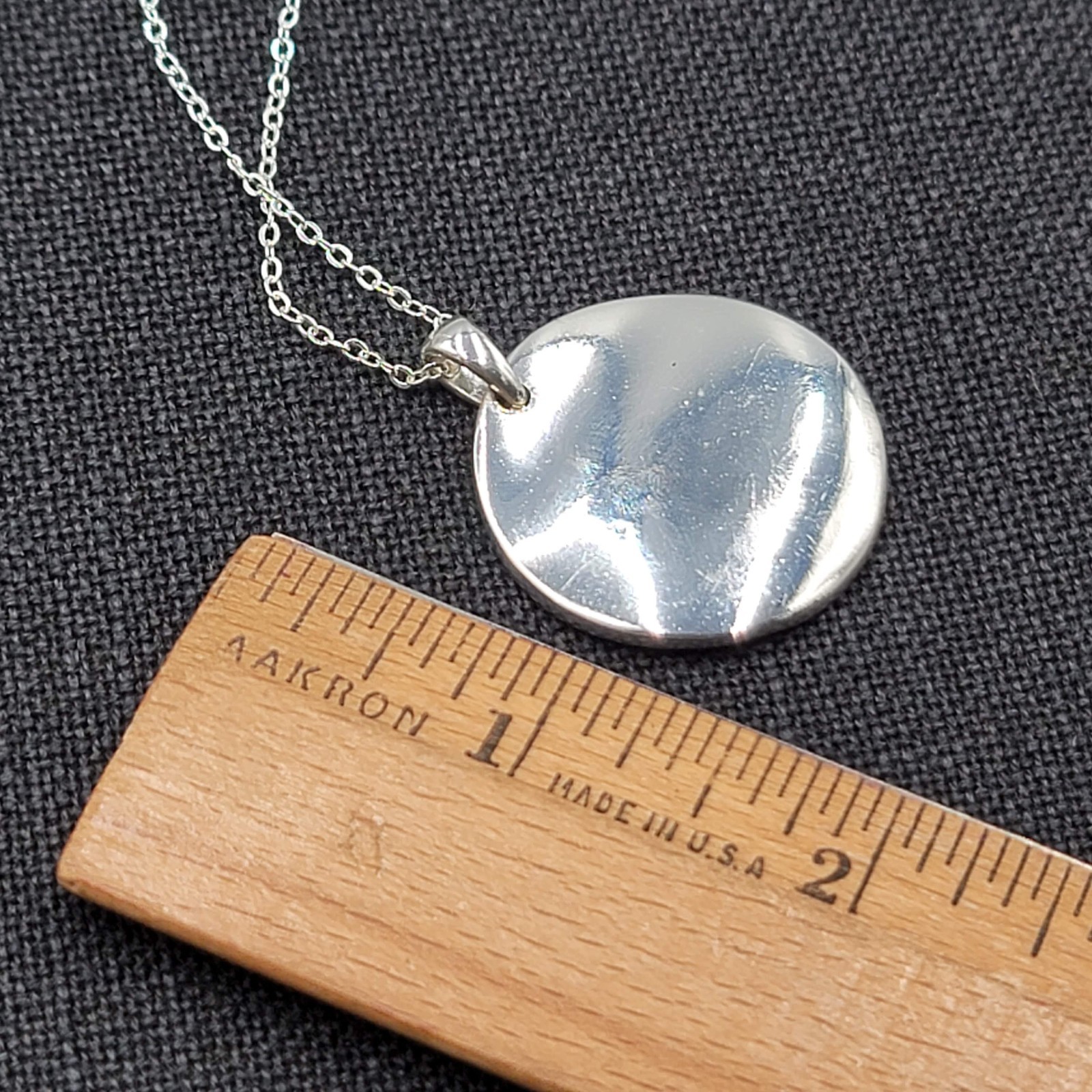 Pave Crystal Round Pendant Necklace Silver tone 18″ adj