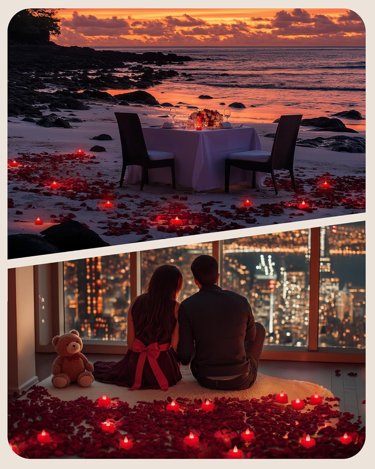 Valewntines Day Decor 1000 Pieces Red Artificial Rose Petals 12 Heart LED Lights