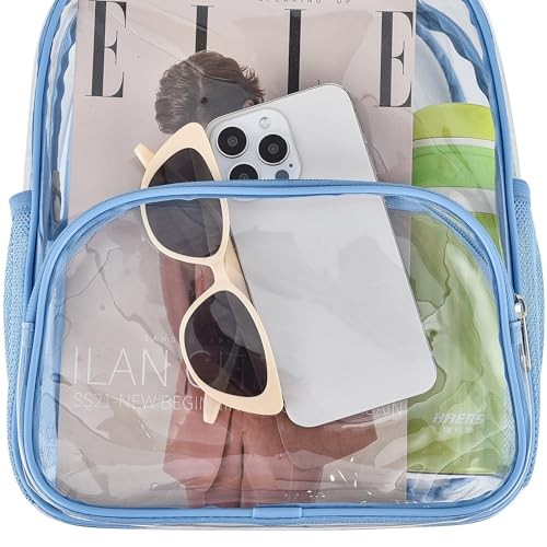 Clear Backpack for Stadium Events 12x12x6 with Front Sky Blue One Pocket