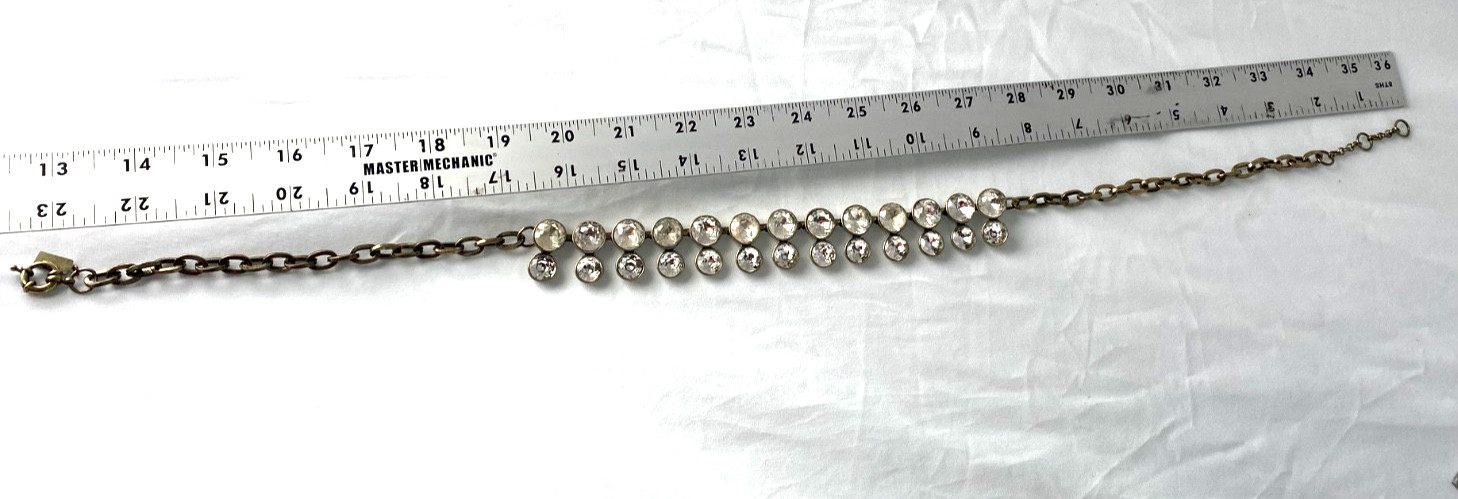 Statement Maxi Clear Rhinestone with antique brass finish chain bib necklace 23″