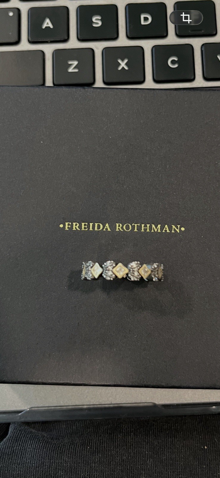 Freida Rothman Silver Tone Stacking Band Ring Clear Crystal Stones Size 7