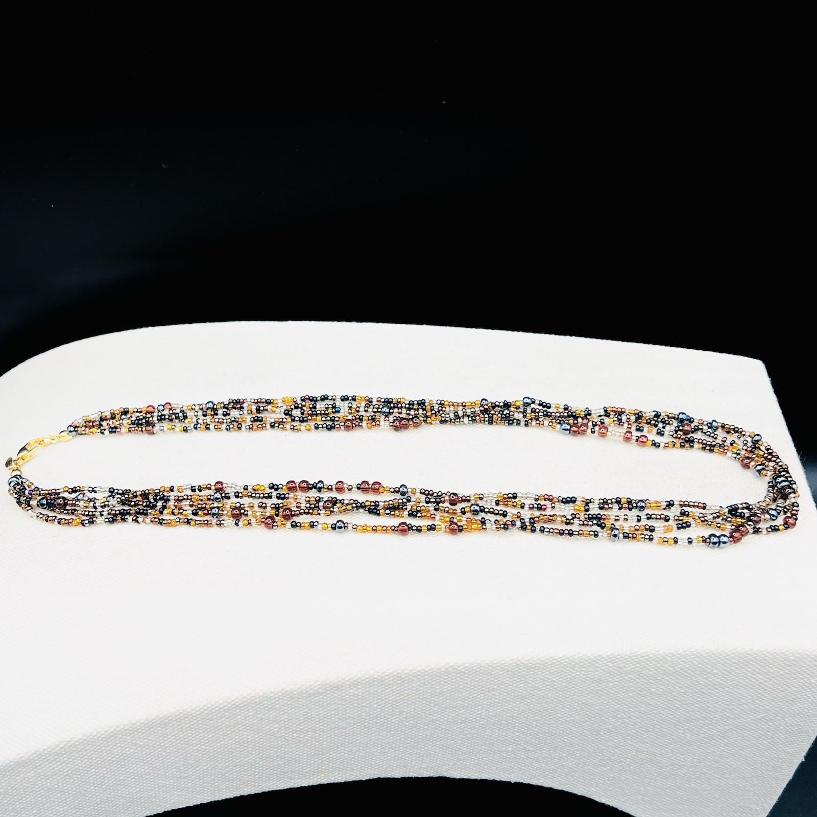 Boho Multi Strand Seed Bead Necklace Bracelet Set Earth Tone Layered Jewelry