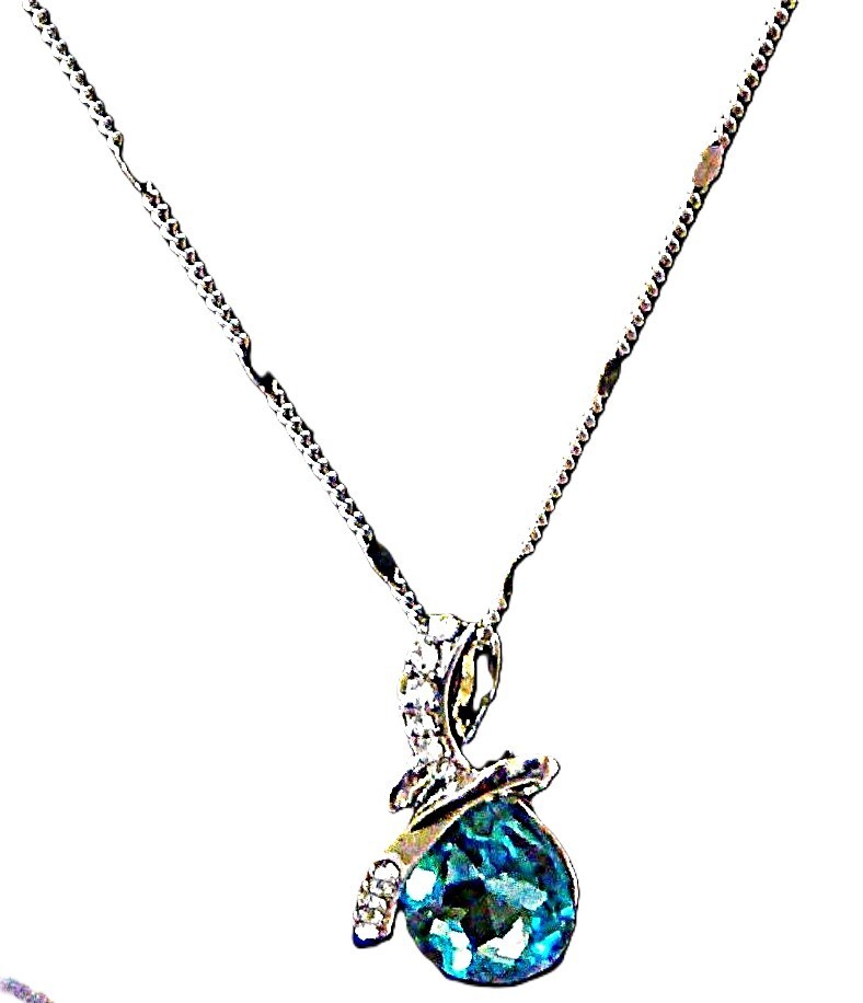 Princess Ice Platinum Plated Blue Teardrop Necklace