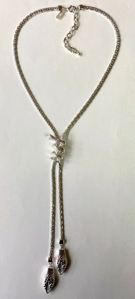 QVC Attitudes by Renee Silver Tone Lariat Snake Necklace 16″