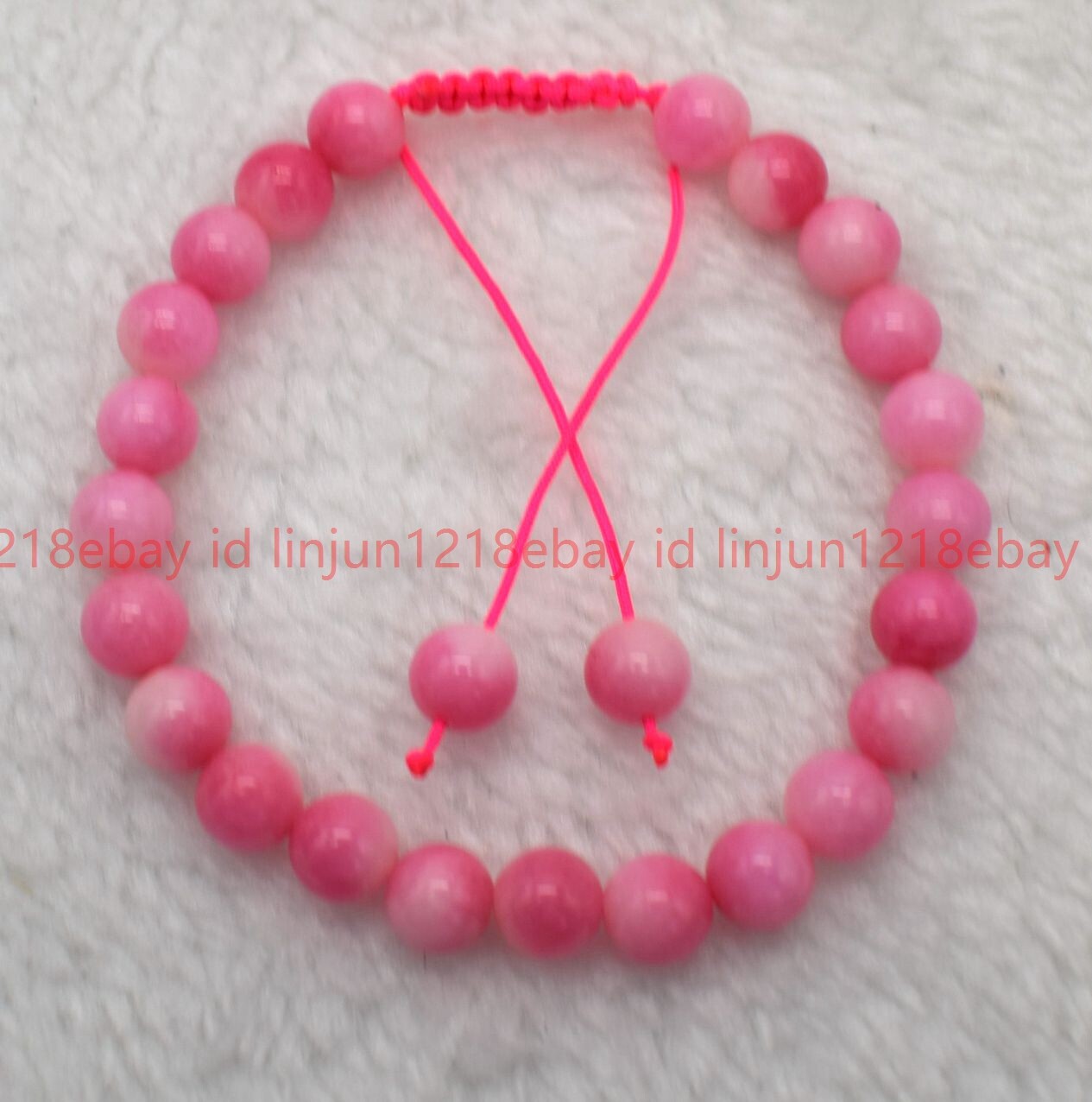 Natural 6/8/10mm Pink White Jade Round Gematone Beaded Adjustable Bracelet 7.5in