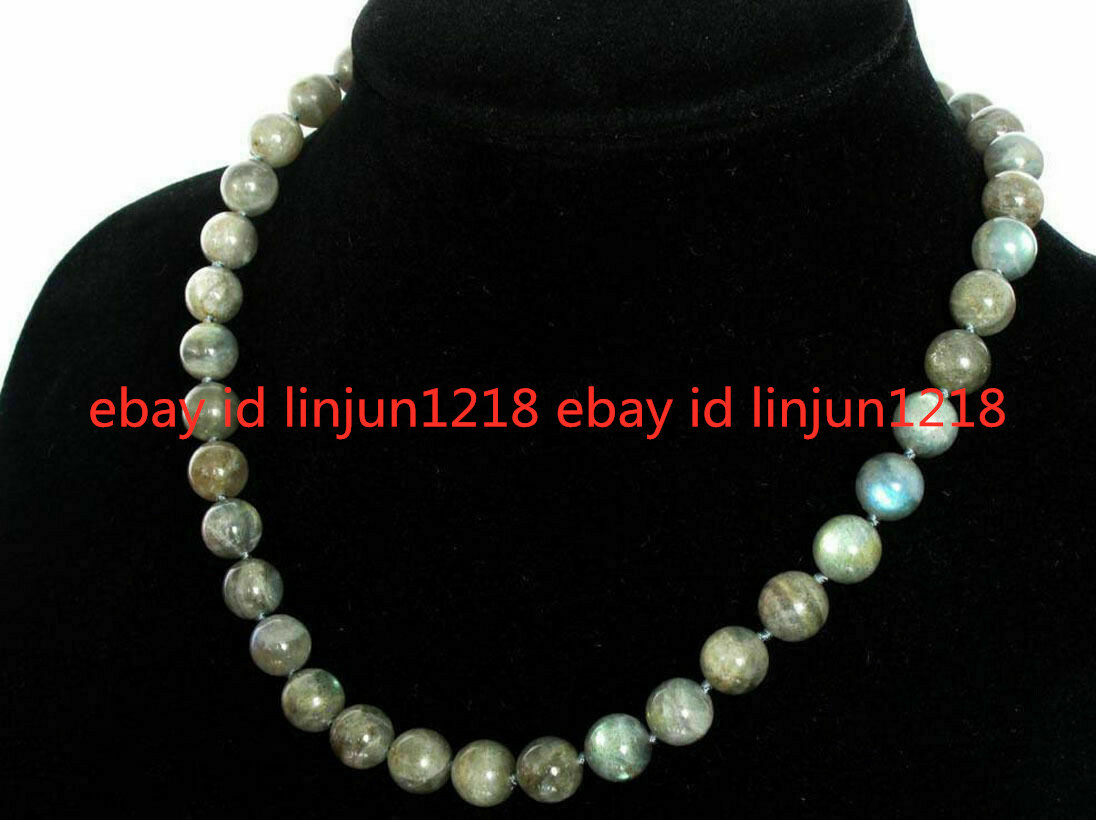 Gray 8mm10mm12mm Natural Labradorite Beads Gemstone Jewelry Necklaces 18-36”