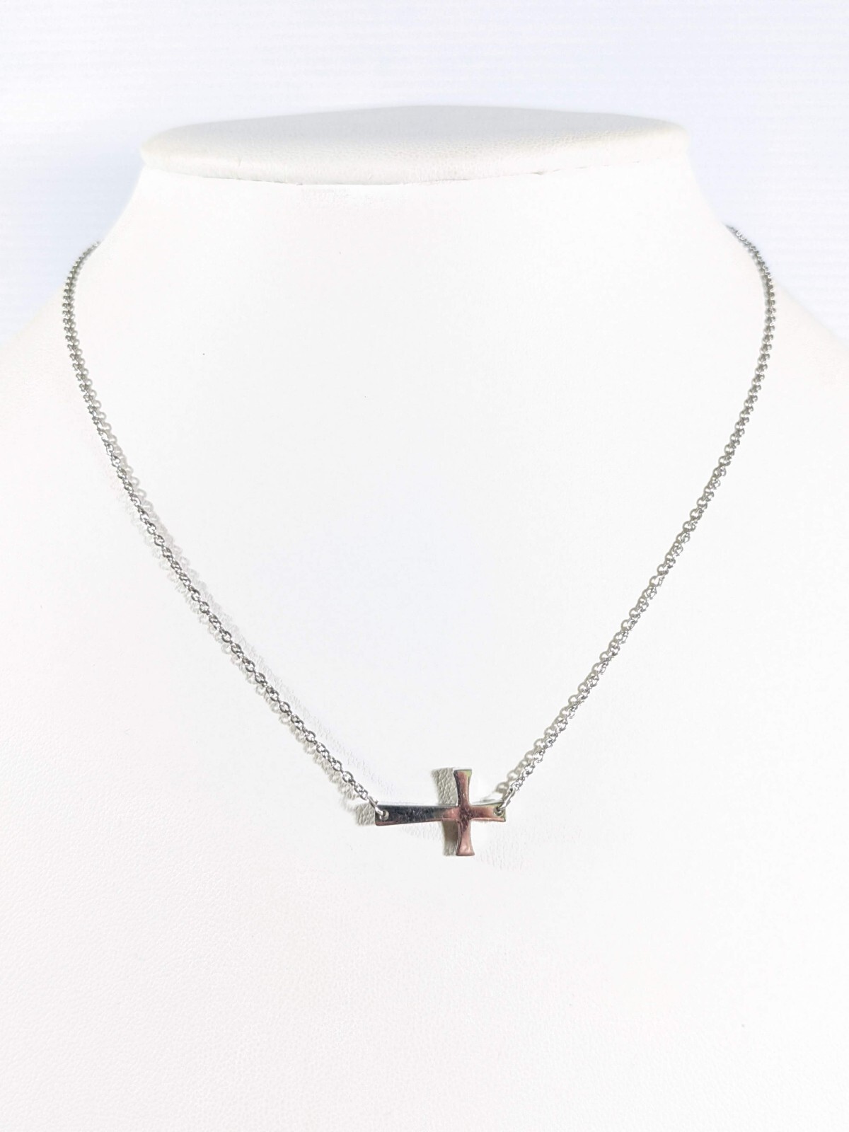 Chisel Stainless Steel Silver Tone Sideways Cross Pendant Necklace 16 inches