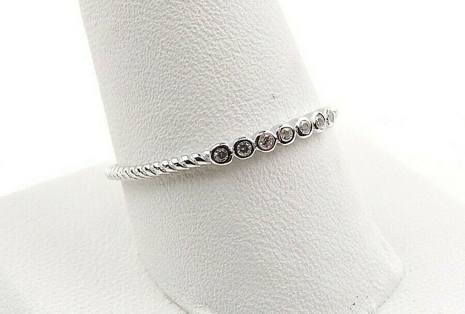 Sterling Silver Cubic Zirconia Dainty Stackable Textured Band Ring
