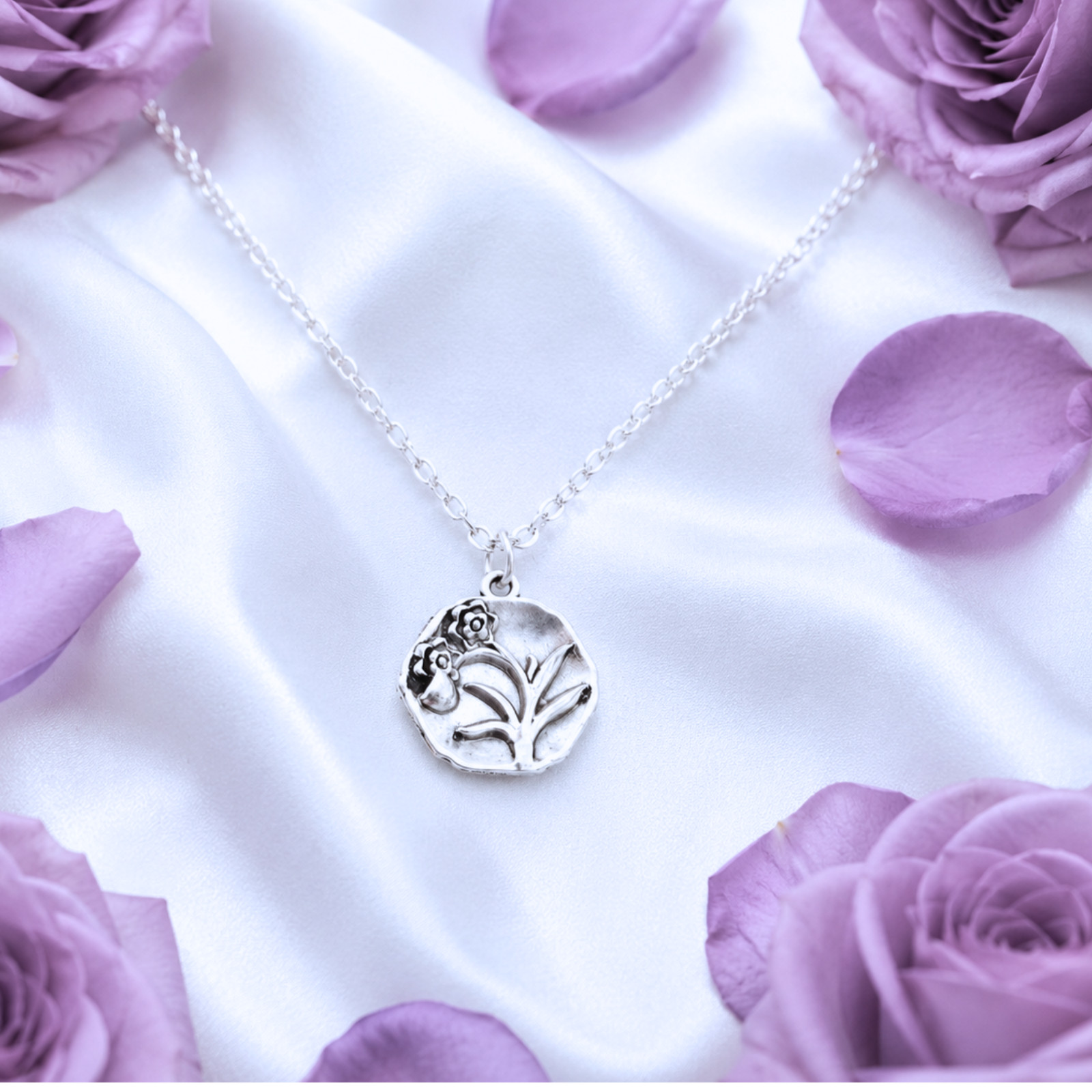 Silver Floral Necklace Wedding Gift Charm | Bridal Favour Jewelry Baby Shower Co
