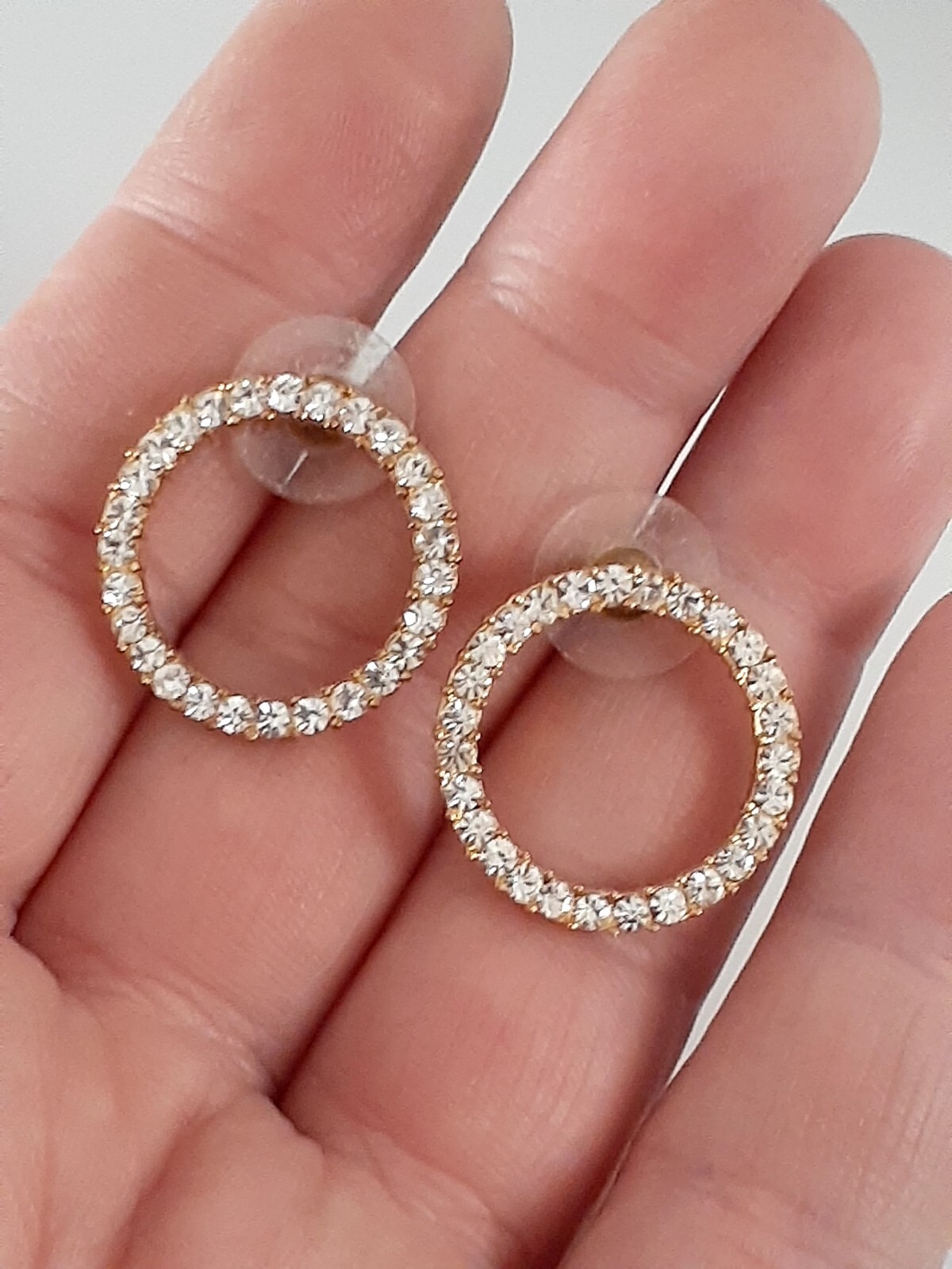 Clear Crystal Stone Round Circle Gold tone Earrings